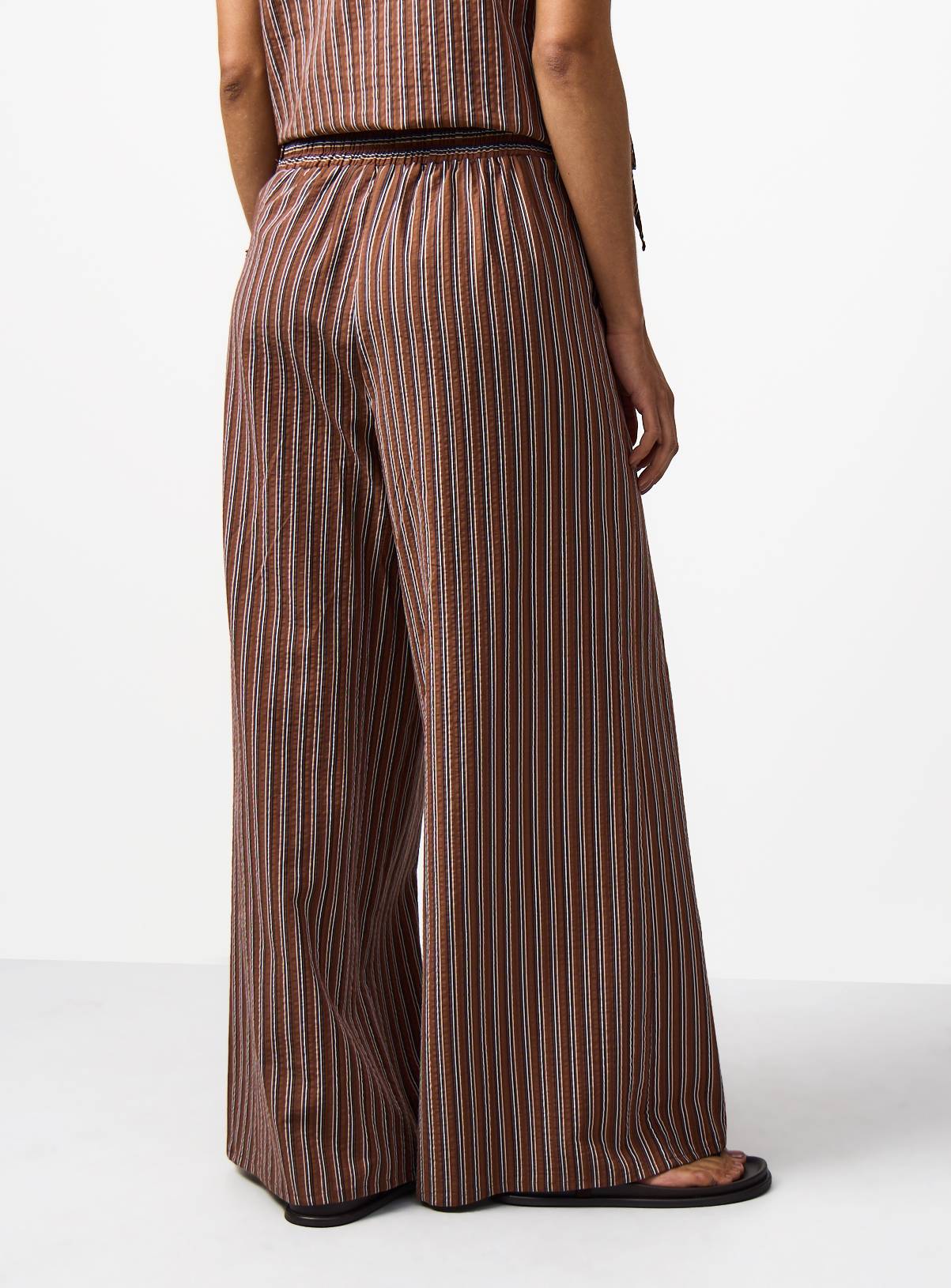 Brown Stripe Cotton Rich Wide Leg Co-ord Trousers 12 - Image 4