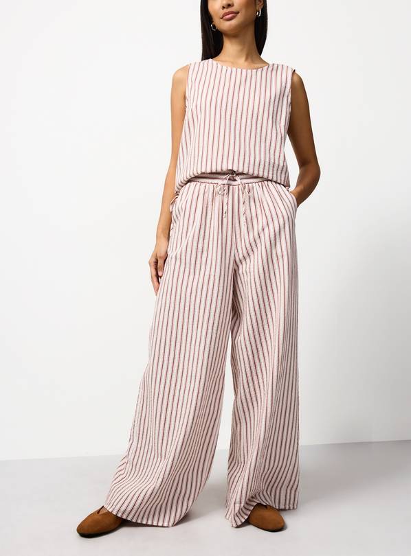 Cream Stripe Print Wide Leg Co-ord Trousers 12