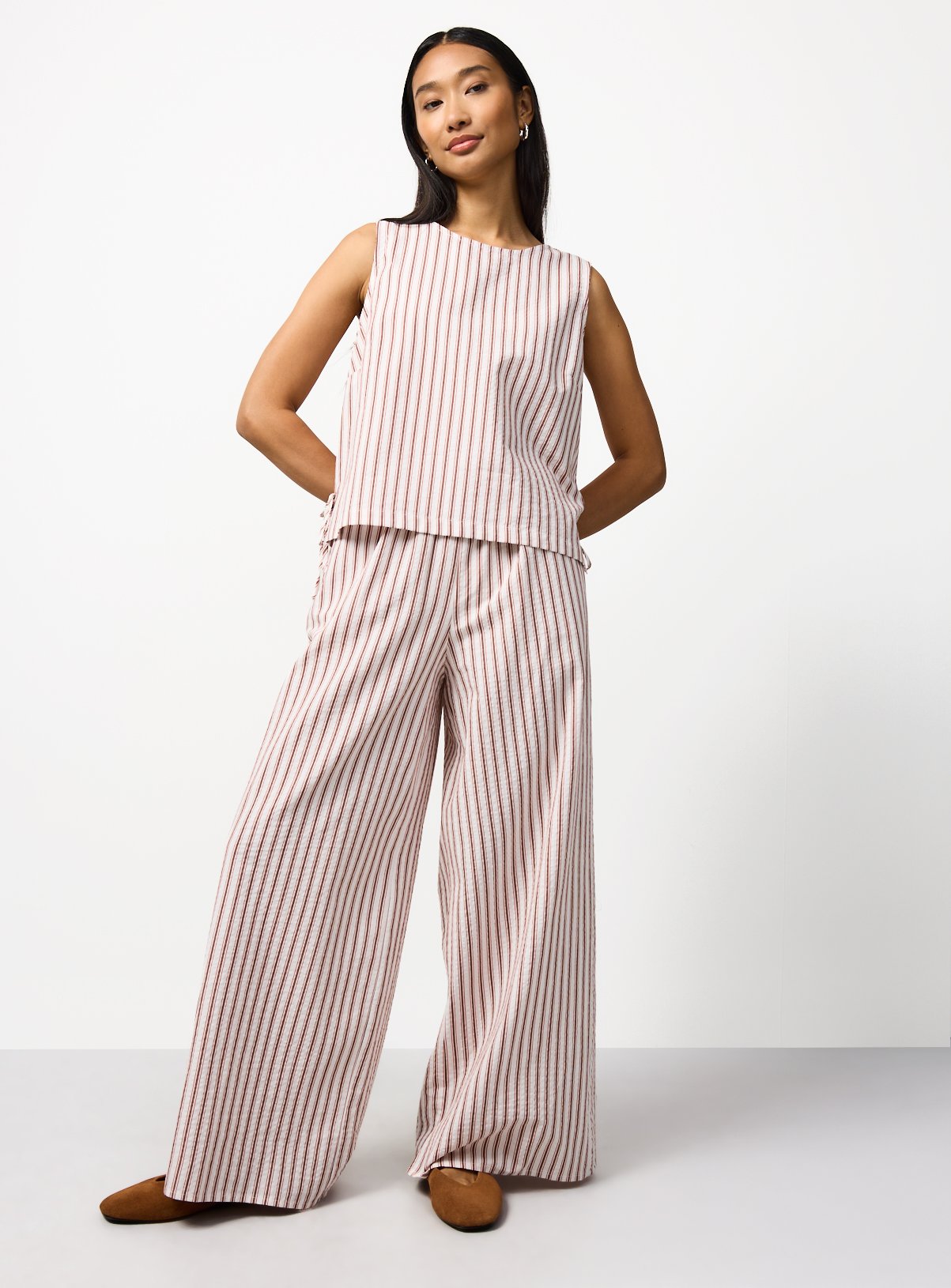 Cream Stripe Print Wide Leg Co-ord Trousers 12 - Image 3 thumbnail