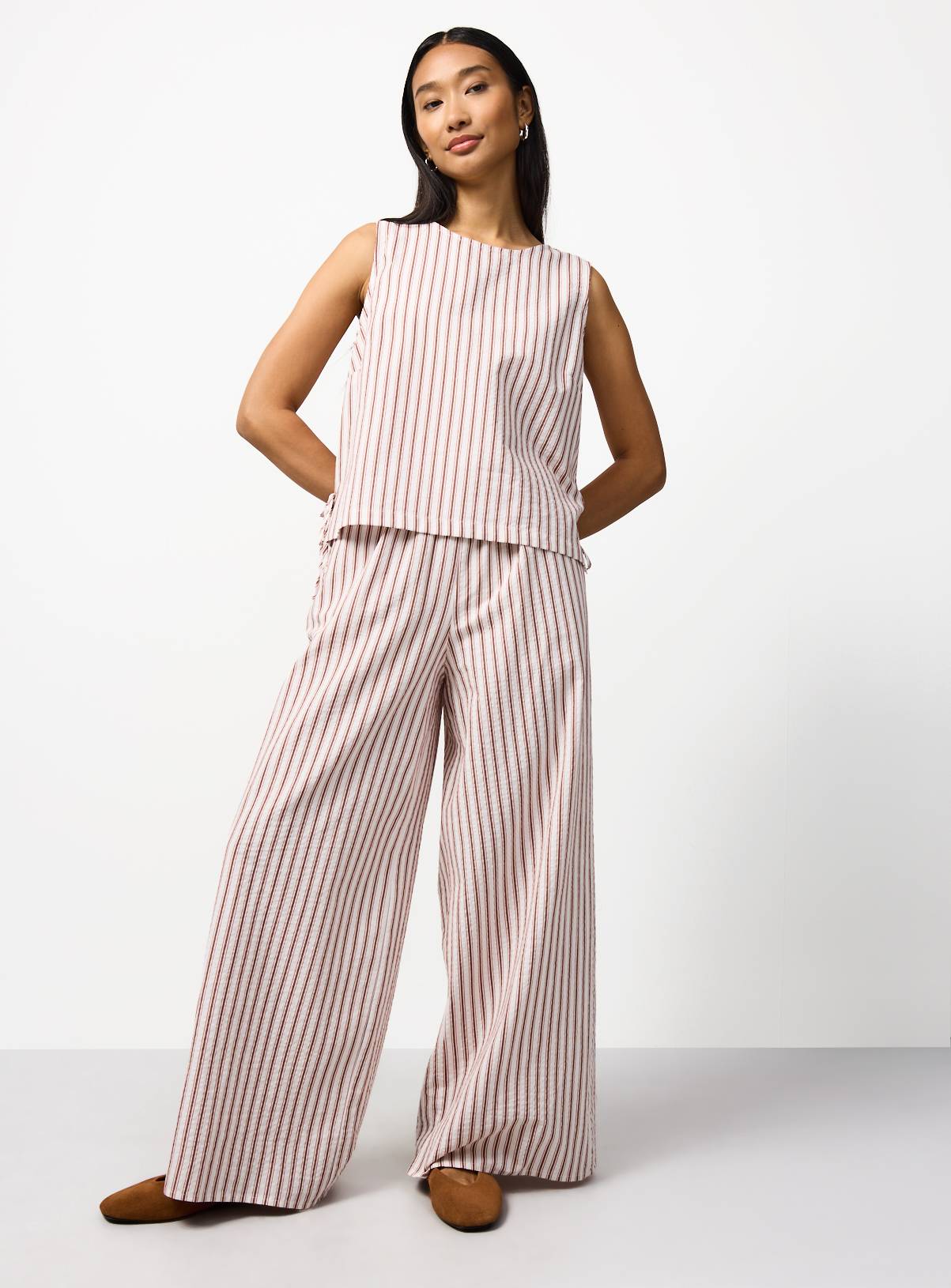 Cream Stripe Print Wide Leg Co-ord Trousers 12 - Image 3
