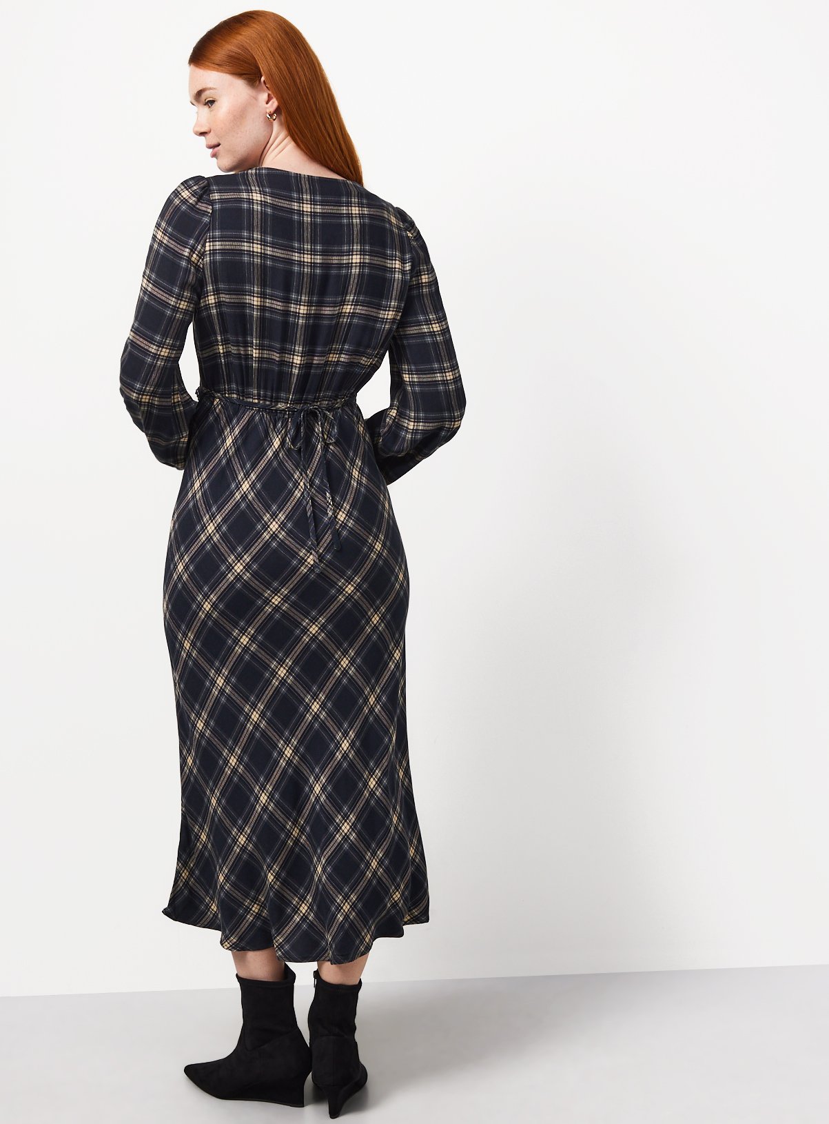 Navy Check Tea Dress Lace Trim 16 - Image 4 thumbnail