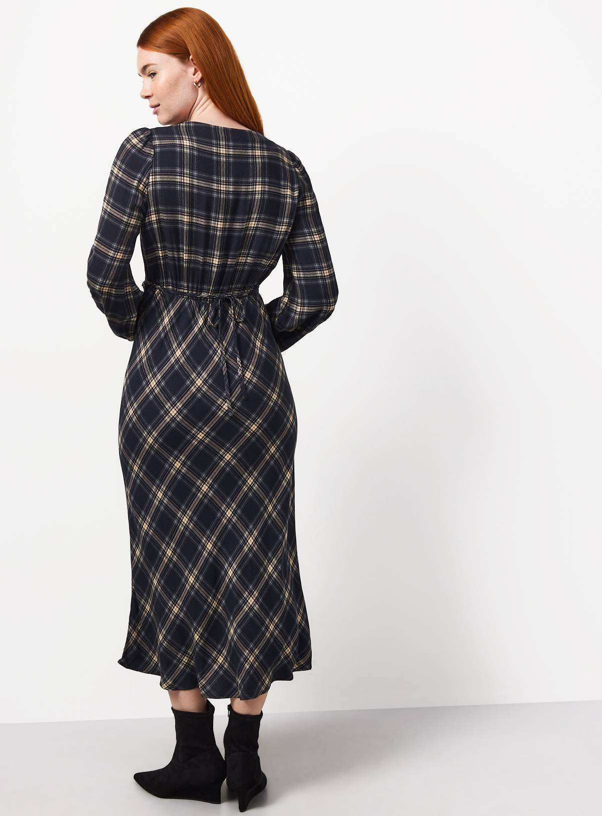 Navy Check Tea Dress Lace Trim 16 - Image 4
