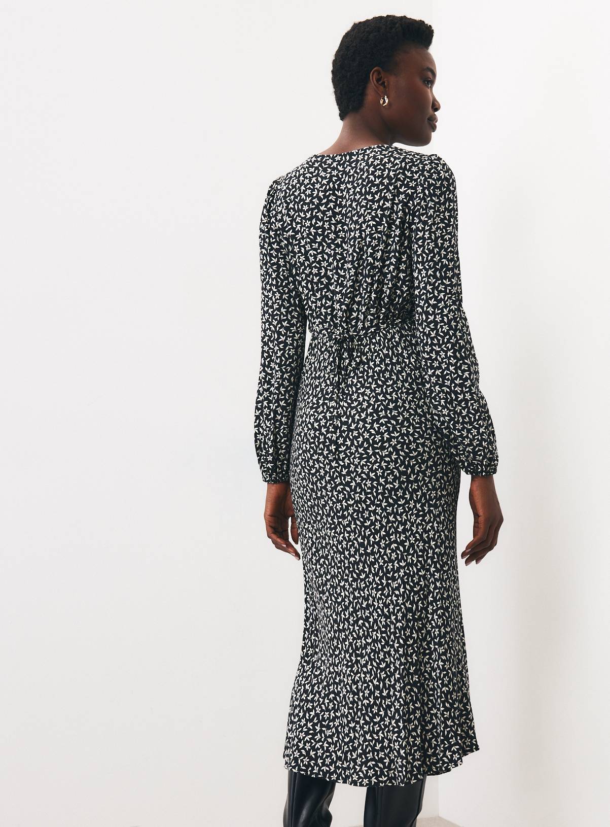 Navy Ditsy Print Lace Trim Tea Dress 8 - Image 4