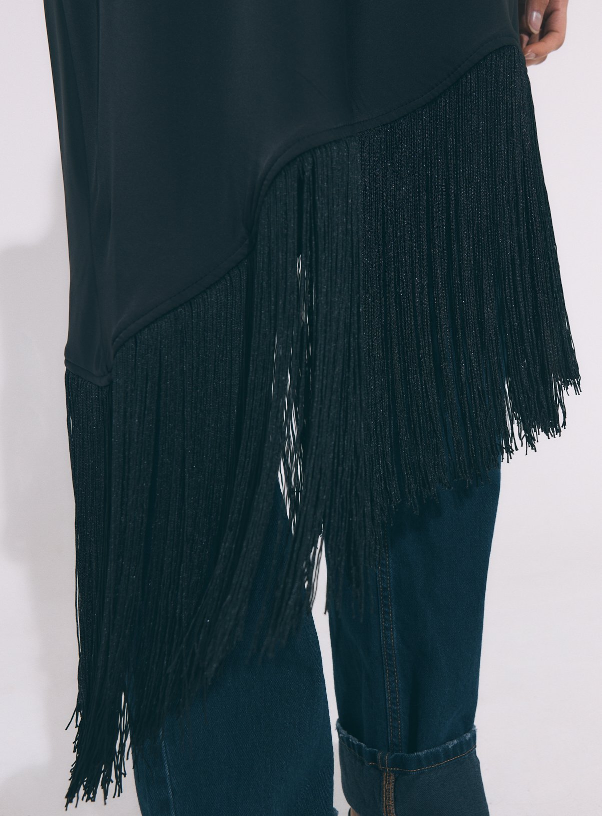 Black Satin Fringe Midi Dress 16 - Image 2 thumbnail