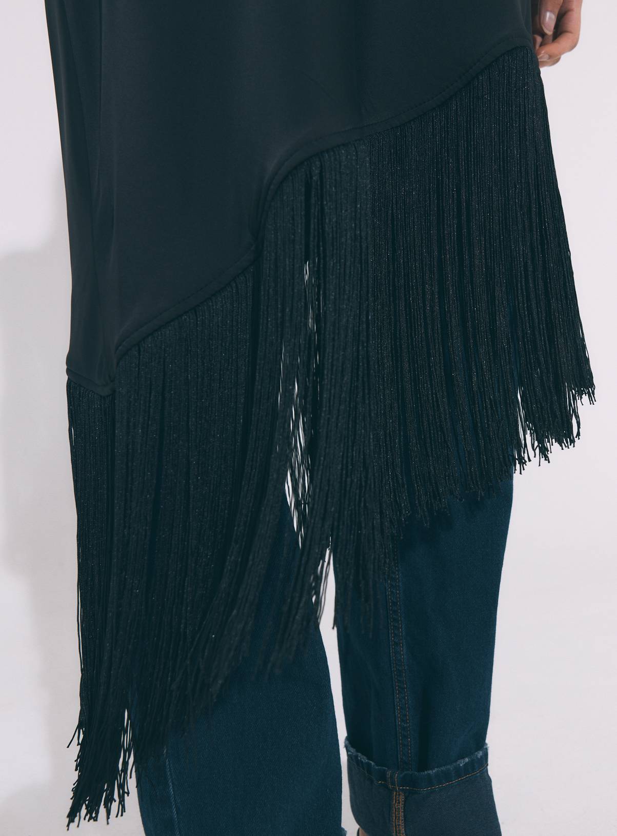 Black Satin Fringe Midi Dress 16 - Image 2