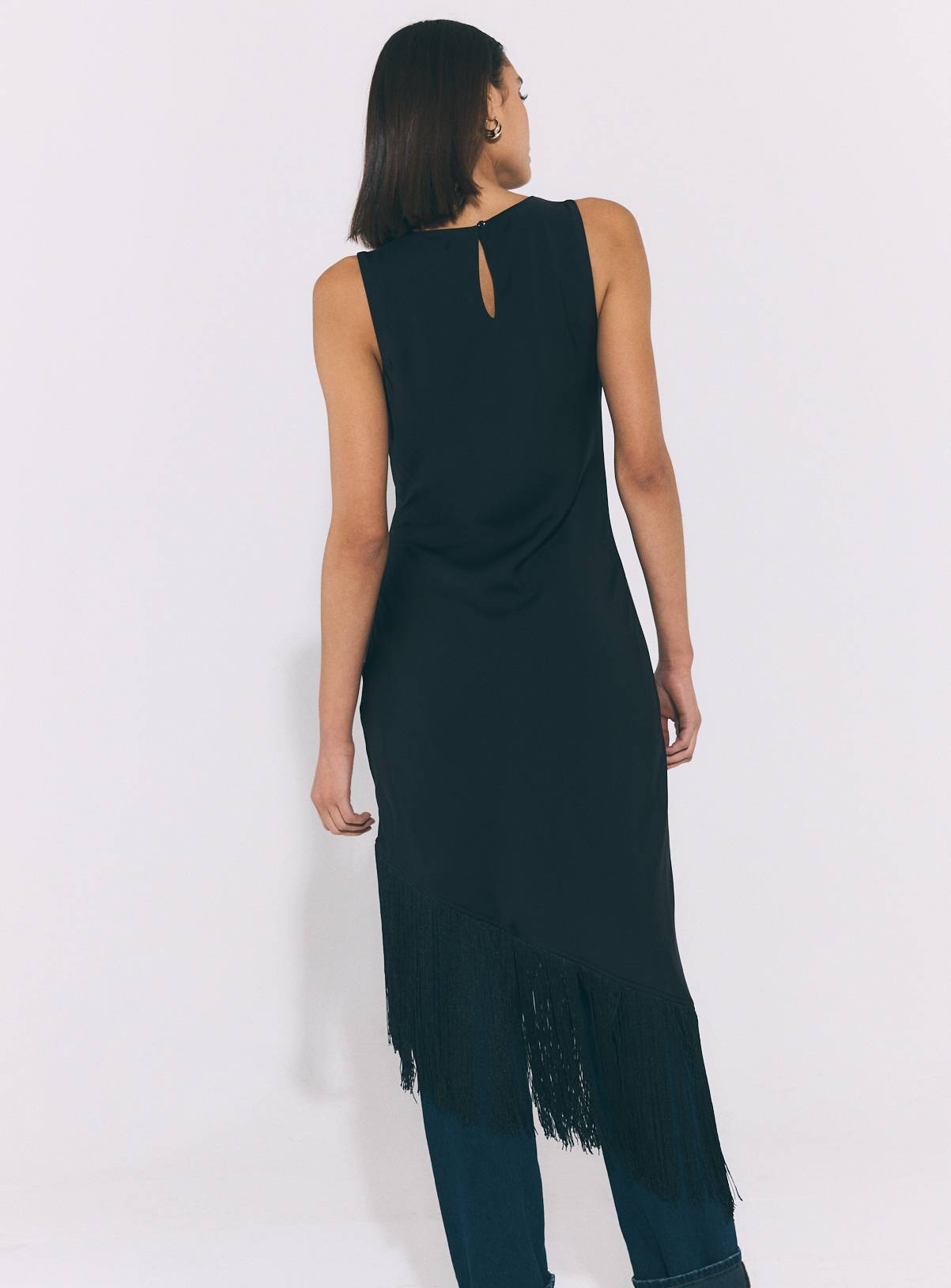 Black Satin Fringe Midi Dress 16 - Image 4