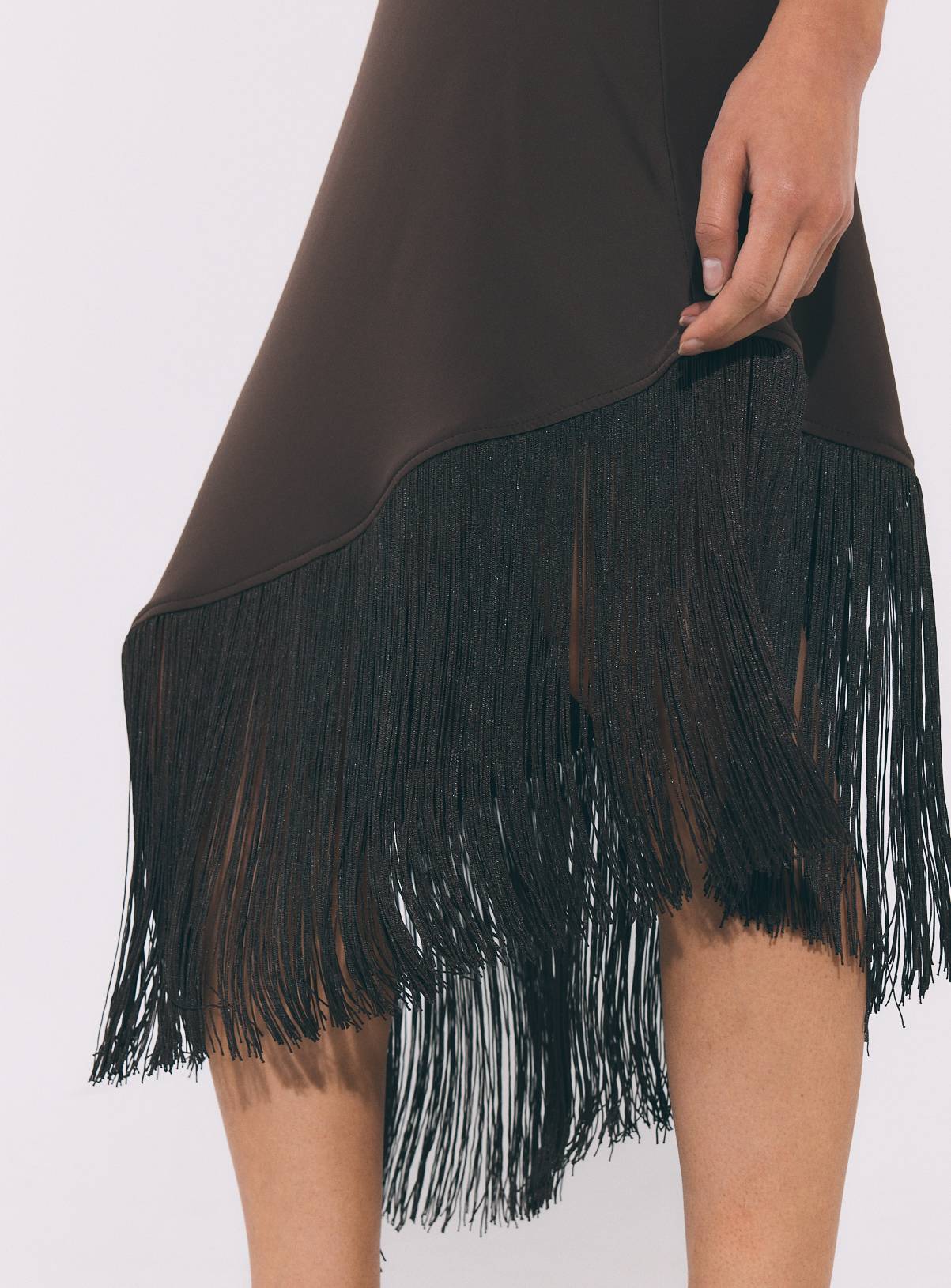 Brown Satin Fringe Mini Dress 22 - Image 3