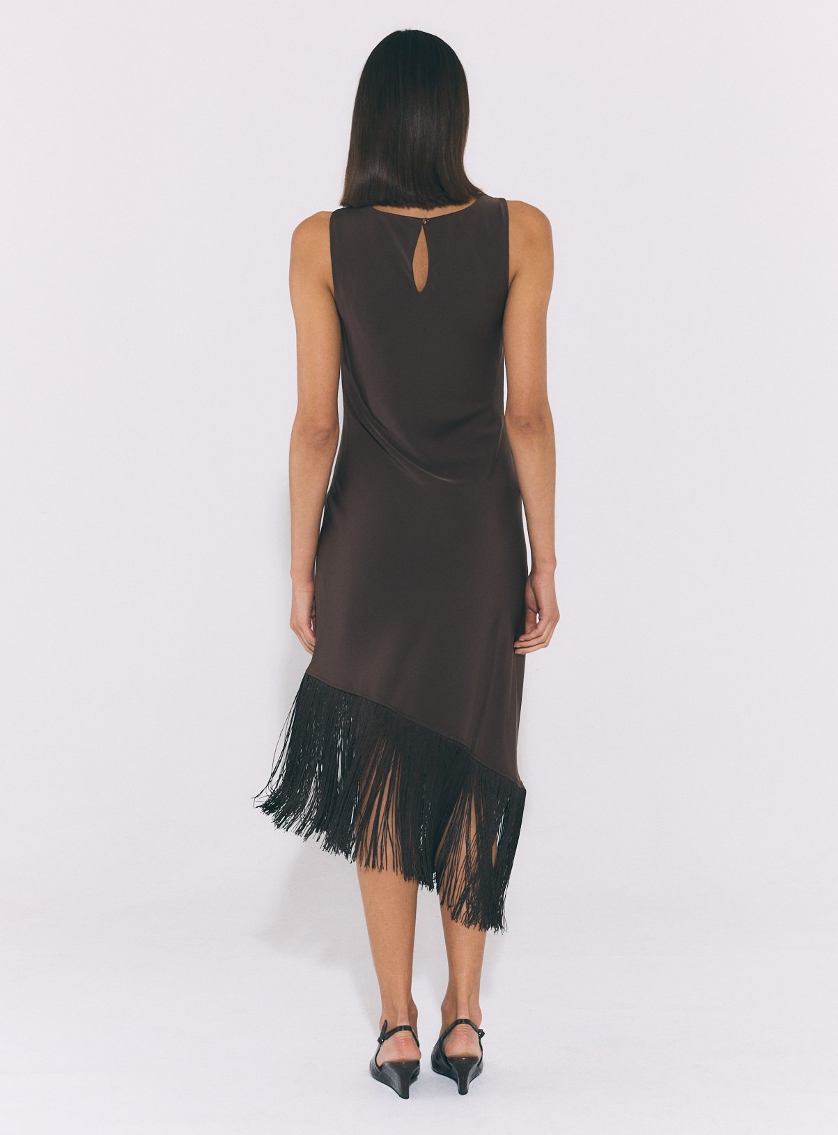 Brown Satin Fringe Mini Dress 22 - Image 4 thumbnail
