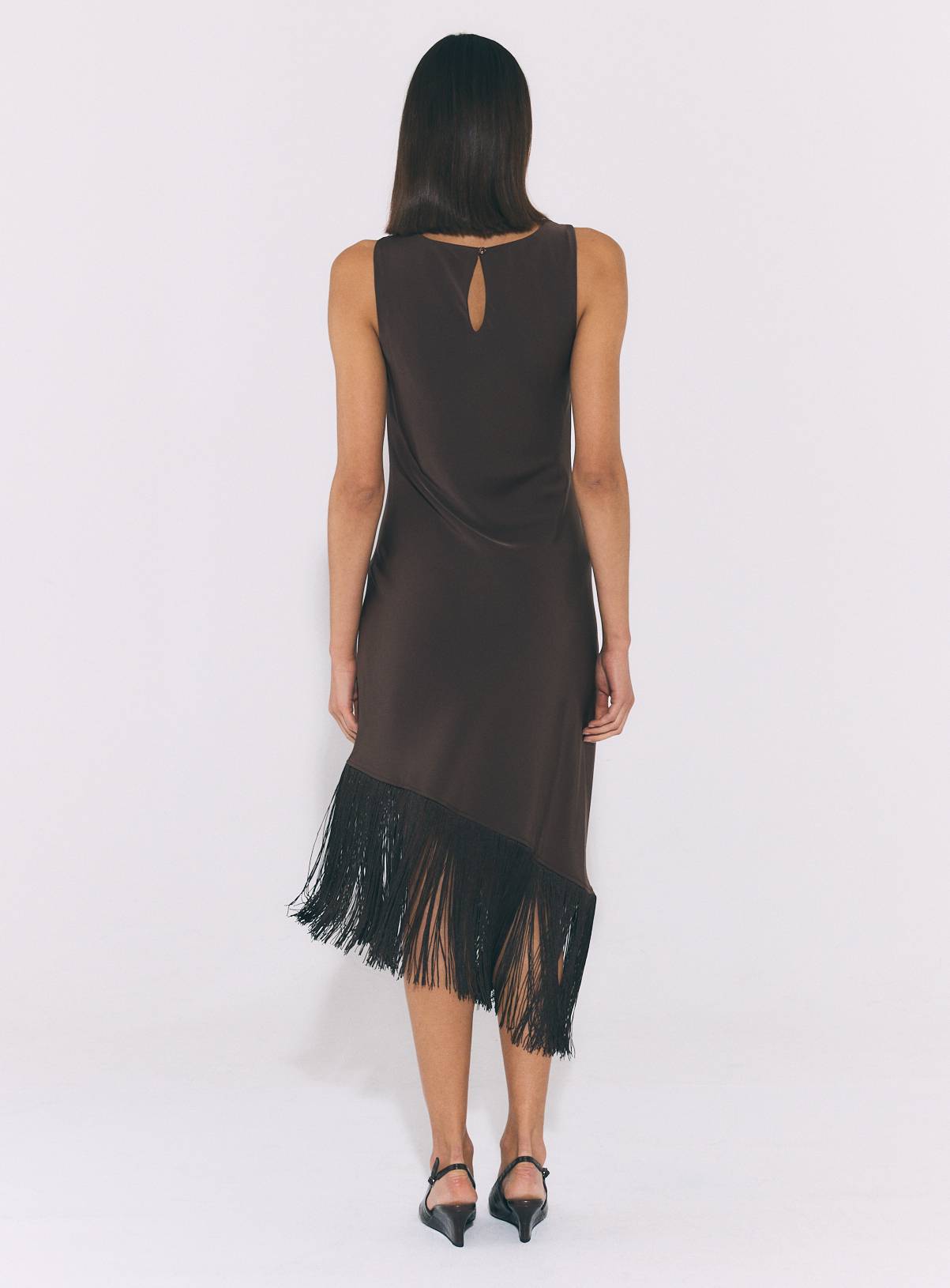 Brown Satin Fringe Mini Dress 22 - Image 4