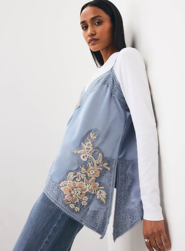 Blue Satin Floral Embellished Cami 16
