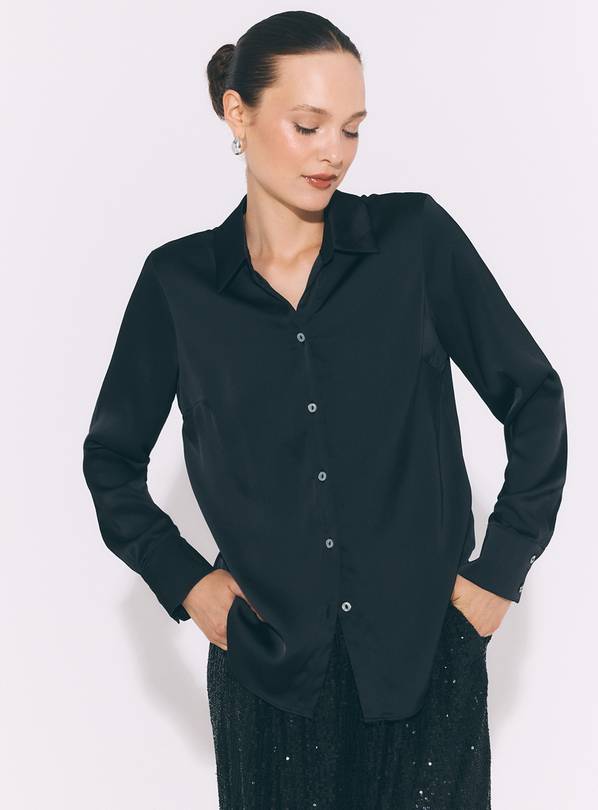 Black Satin Regular Fit Shirt 6