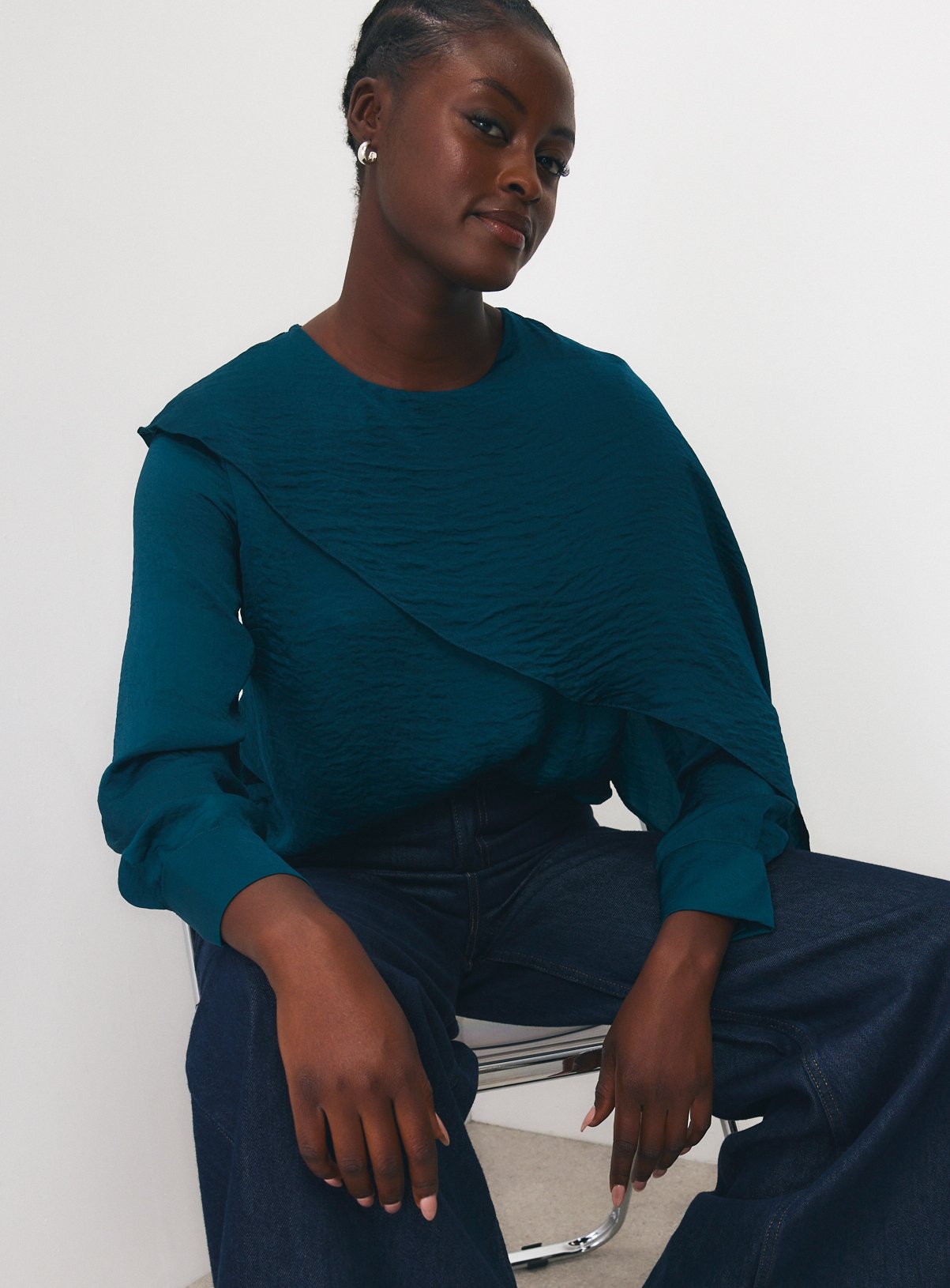 Satin Cross Body Detail Blouse 8 - Image 3 thumbnail