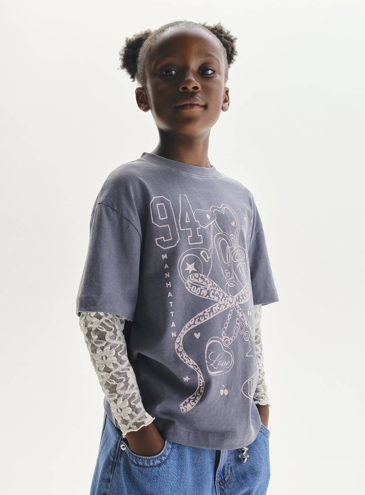 Charcoal Layered Lace sleeve T-shirt 12 years - Image 1