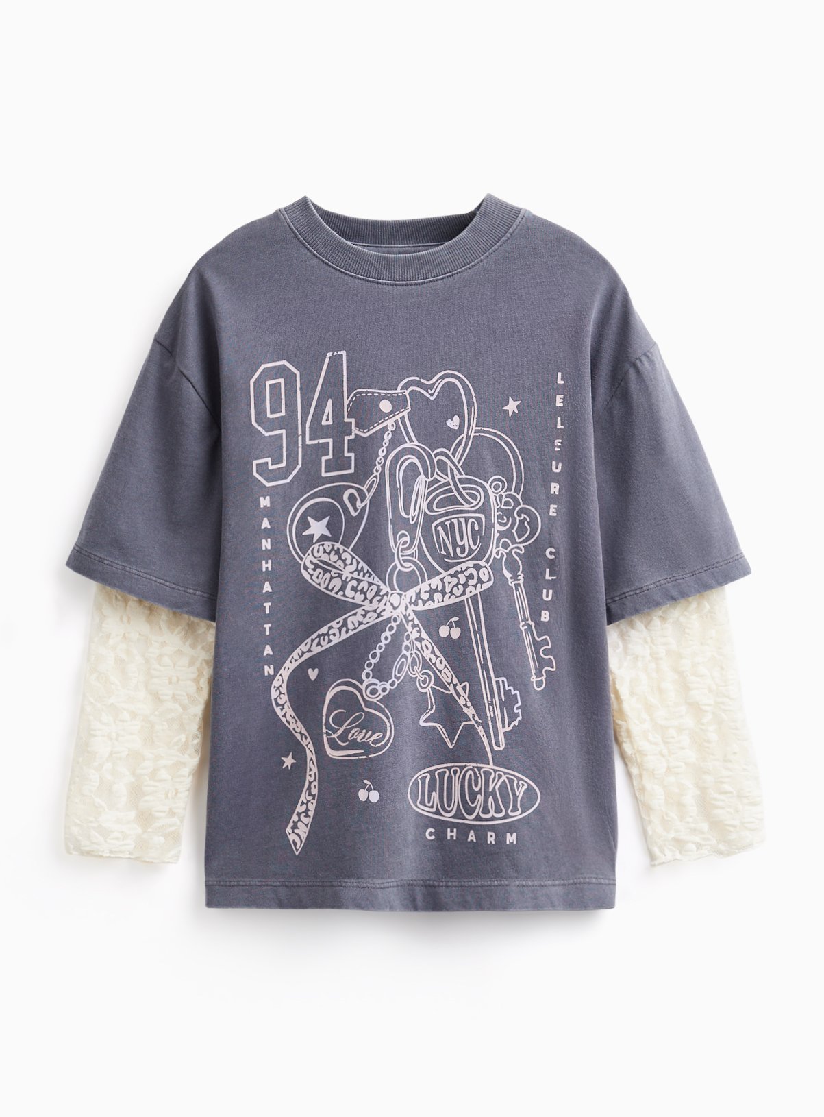 Charcoal Layered Lace sleeve T-shirt 12 years - Image 2 thumbnail