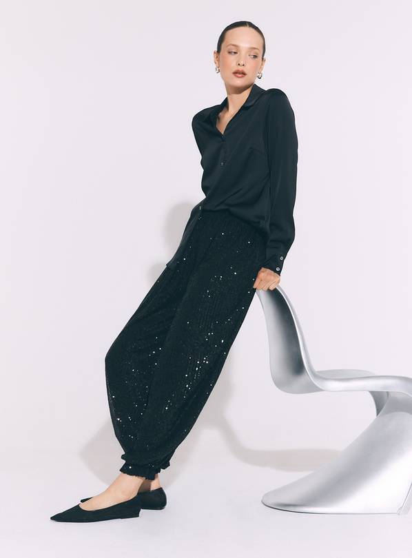 Black Sequin Balloon Trousers 10