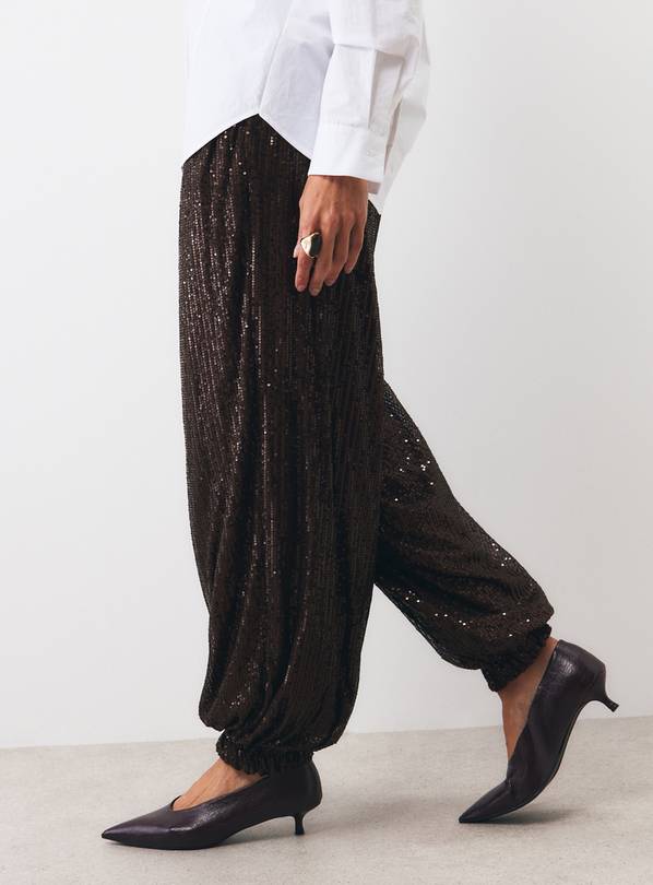 Brown Sequin Balloon Trousers 18