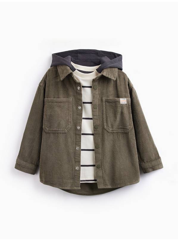 Khaki Cord Hooded Jacket and Striped T-Shirt Set 6 years