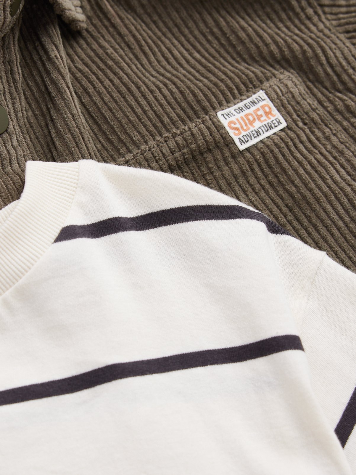 Khaki Cord Hooded Jacket and Striped T-Shirt Set 10 years - Image 2 thumbnail