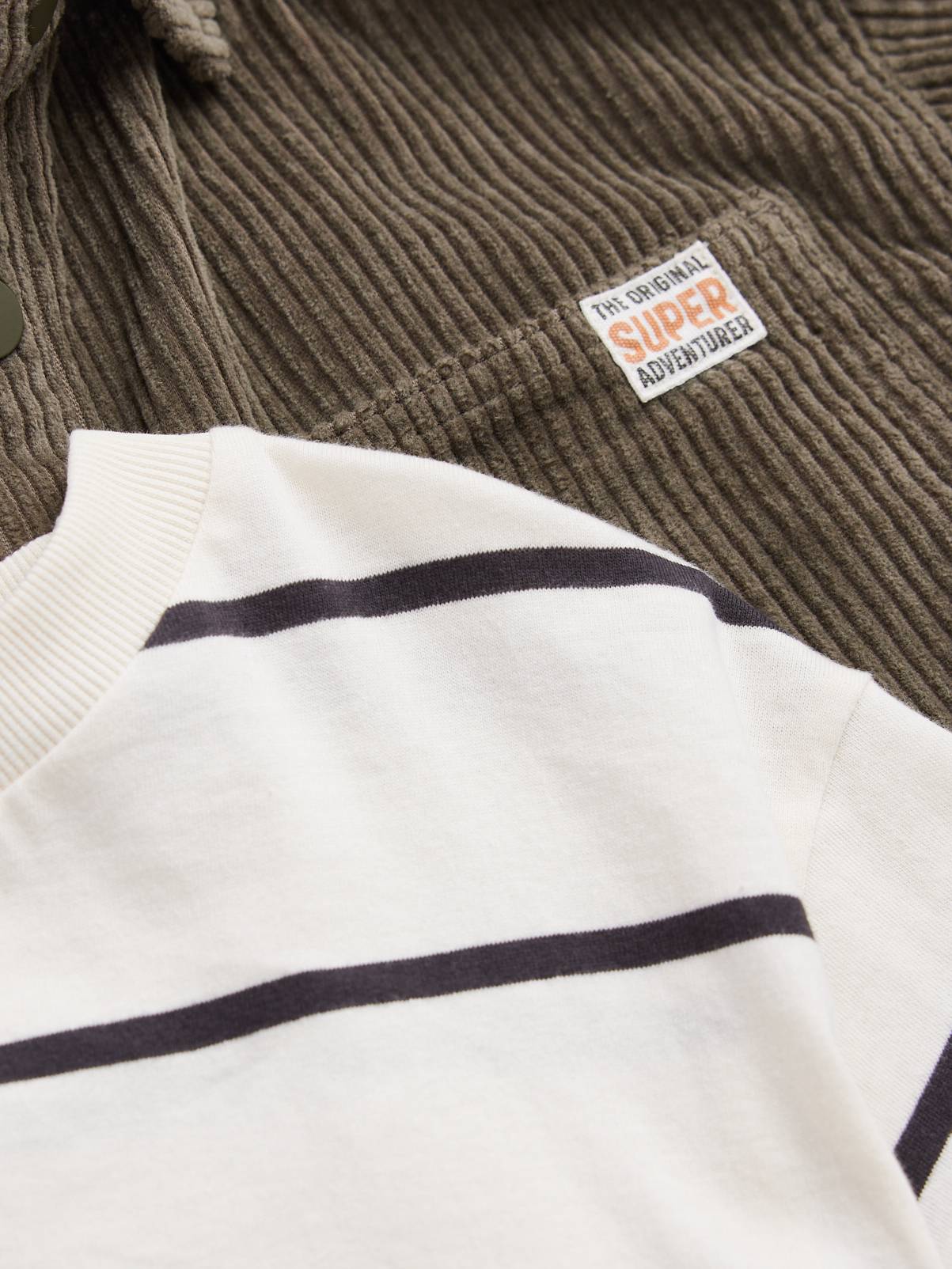 Khaki Cord Hooded Jacket and Striped T-Shirt Set 10 years - Image 2