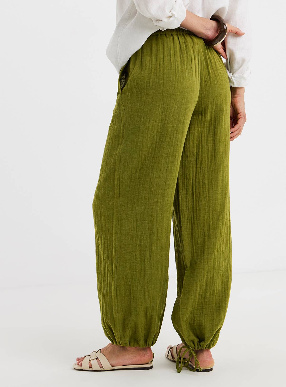 JD WILLIAMS Cotton Cheesecloth Balloon Trousers Khaki 18 - Image 2
