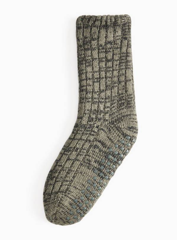 Khaki Rib Knit Slipper Socks   6-11