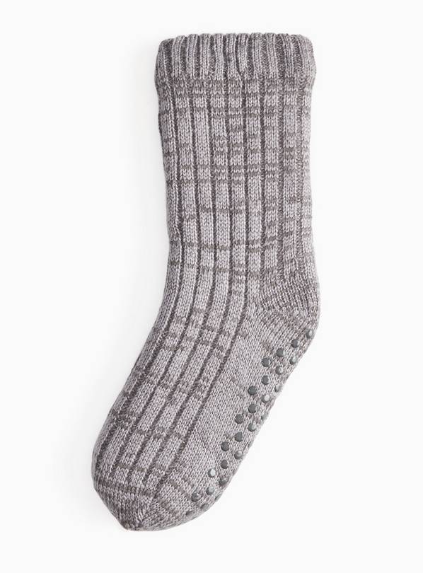 Grey Rib Knit Slipper Socks   6-11