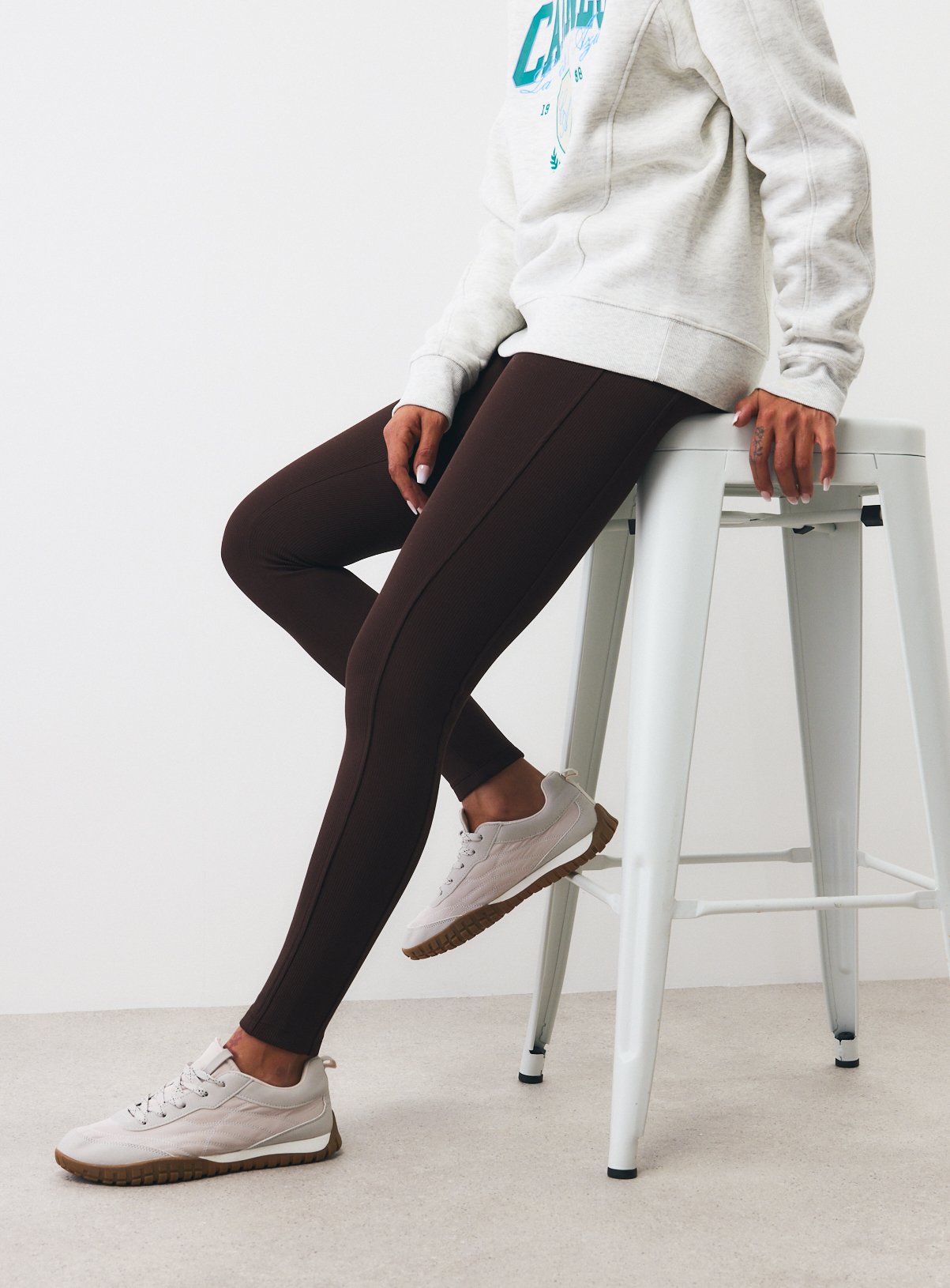 Brown Ribbed Leggings XL - Image 1 thumbnail