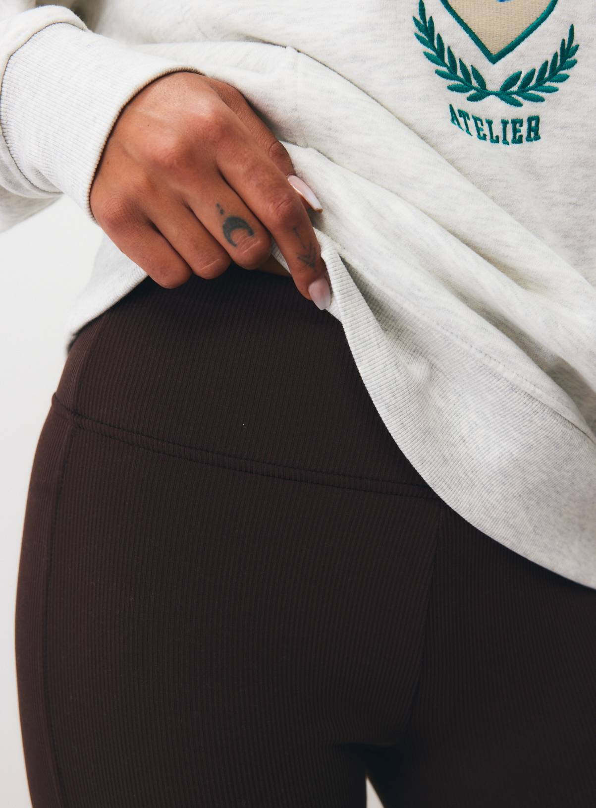 Brown Ribbed Leggings S - Image 3