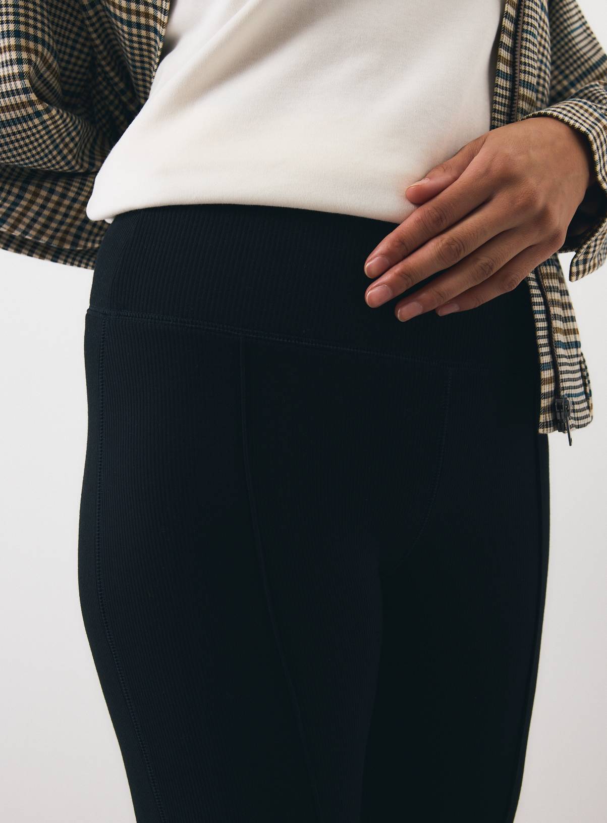 Black Ribbed Fashion Kick Flare Leggings M - Image 2