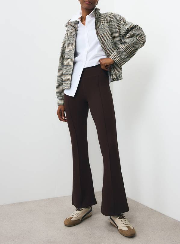 Brown Ribbed Fashion Kick Flare Leggings XS