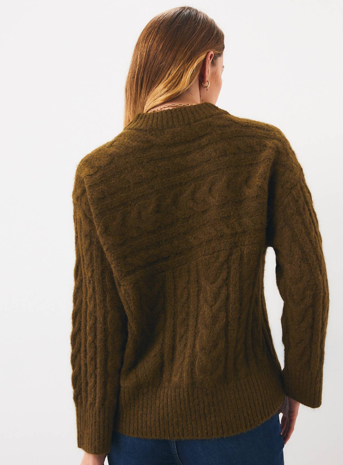 Khaki Cable Knit V-Neck Jumper XL - Image 4