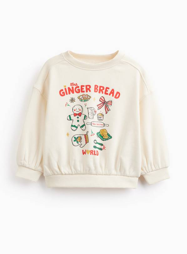 Cream Gingerbread World Christmas Crewneck Sweatshirt 2-3 years