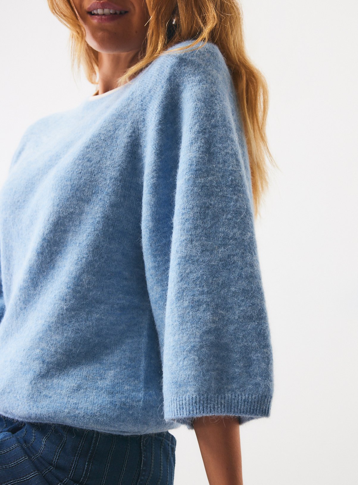 Blue Wool Blend Cape Sleeve Knitted Top M - Image 3 thumbnail