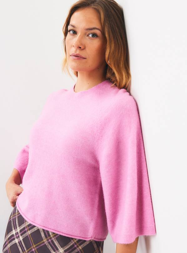 Pink Wool Blend Cape Sleeve Knitted Top XS