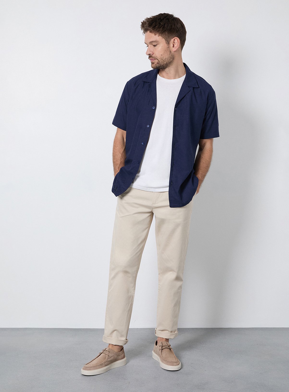 BURTON Navy Linen Blend Short Sleeve Resort Shirt S - Image 2 thumbnail