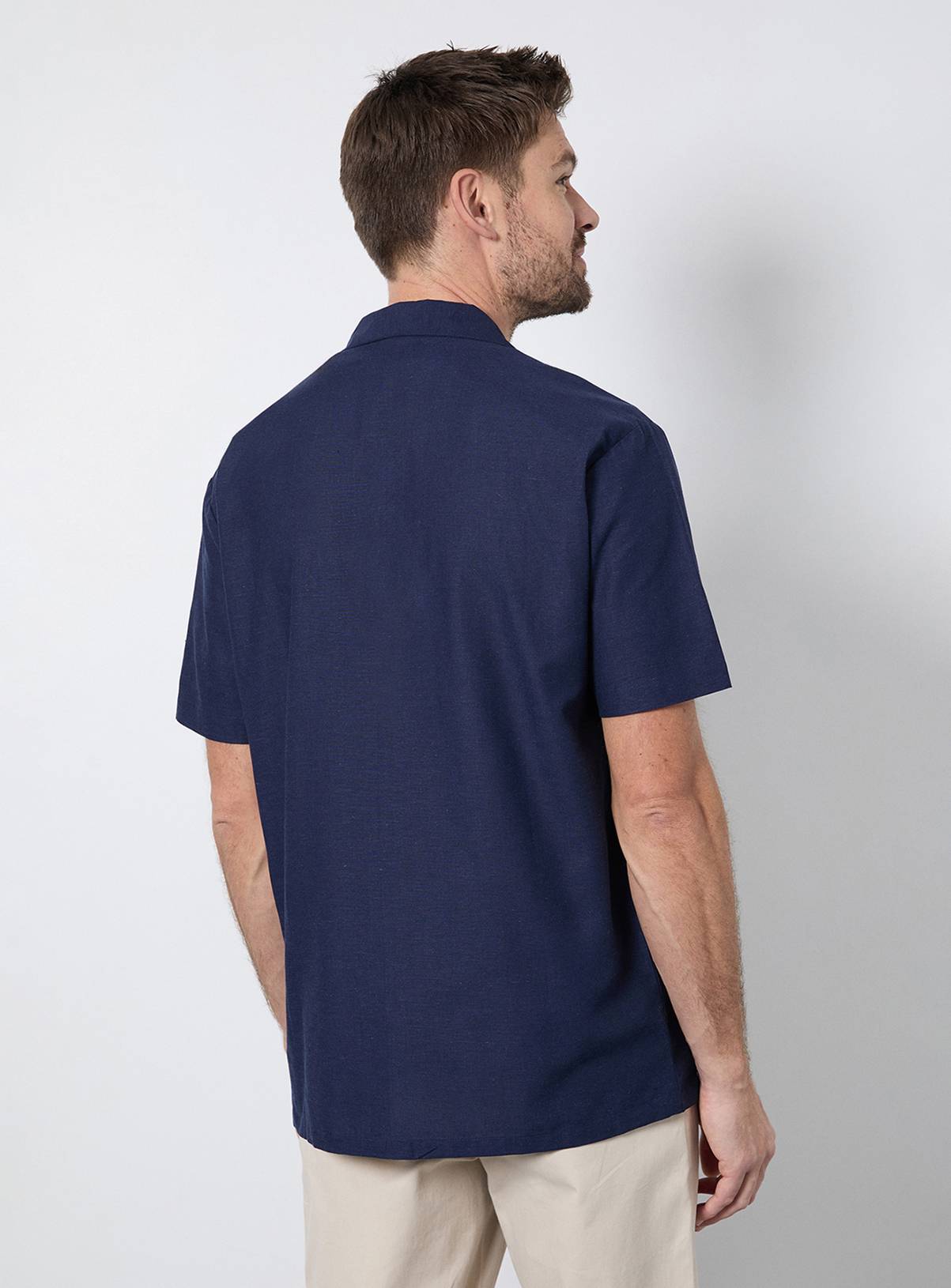 BURTON Navy Linen Blend Short Sleeve Resort Shirt S - Image 3