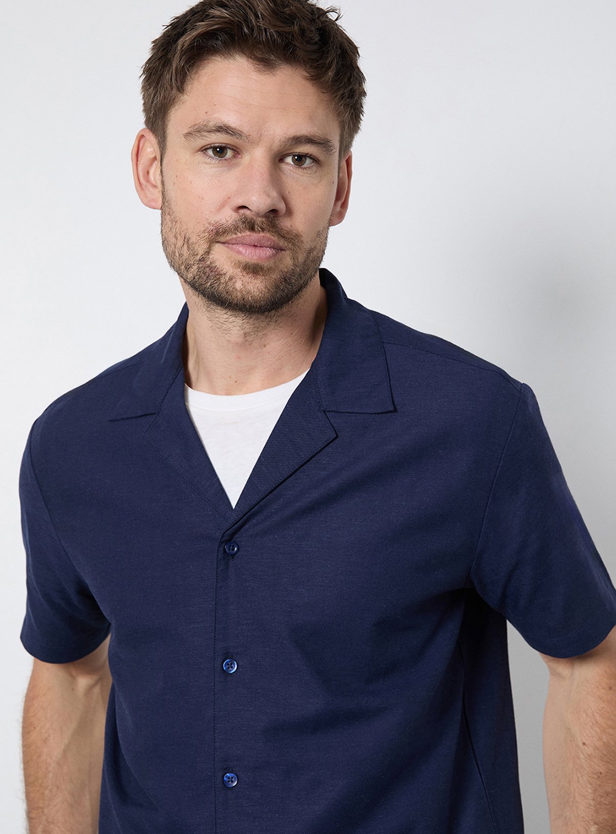 BURTON Navy Linen Blend Short Sleeve Resort Shirt S - Image 4 thumbnail