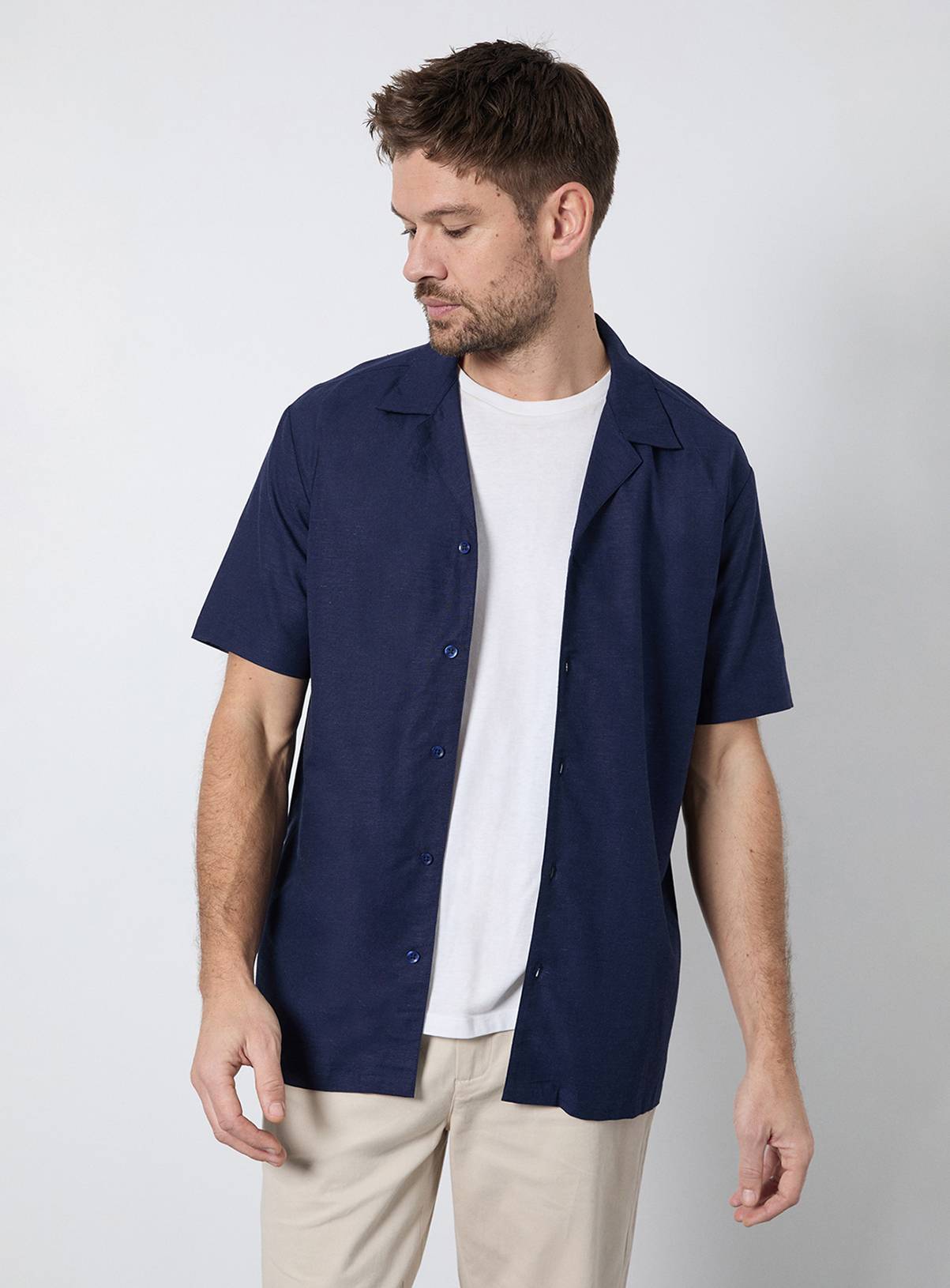 BURTON Navy Linen Blend Short Sleeve Resort Shirt S - Image 5
