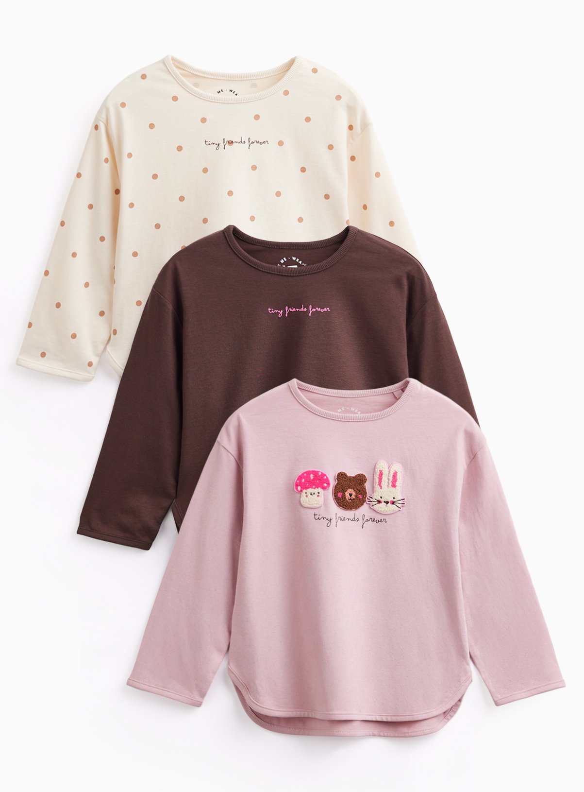 Pink Long Sleeve Curved Hem Tops 3 Pack 5-6 years - Image 1 thumbnail