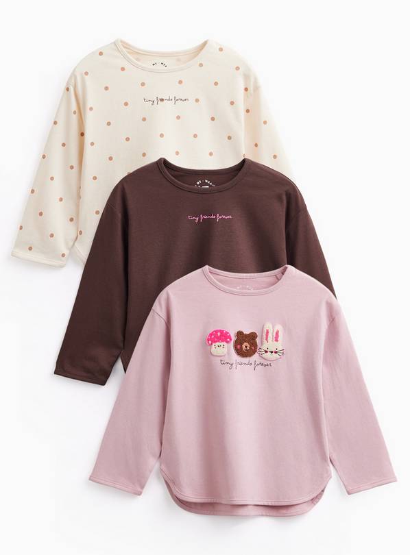 Pink Long Sleeve Curved Hem Tops 3 Pack 5-6 years