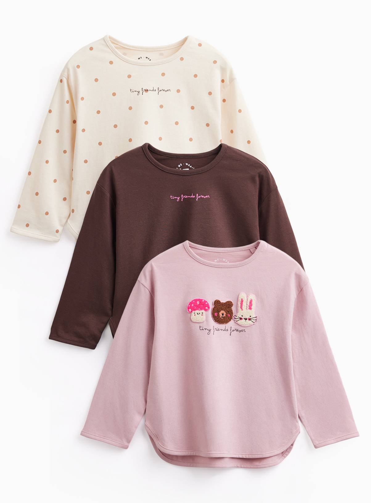 Pink Long Sleeve Curved Hem Tops 3 Pack 5-6 years - Image 1