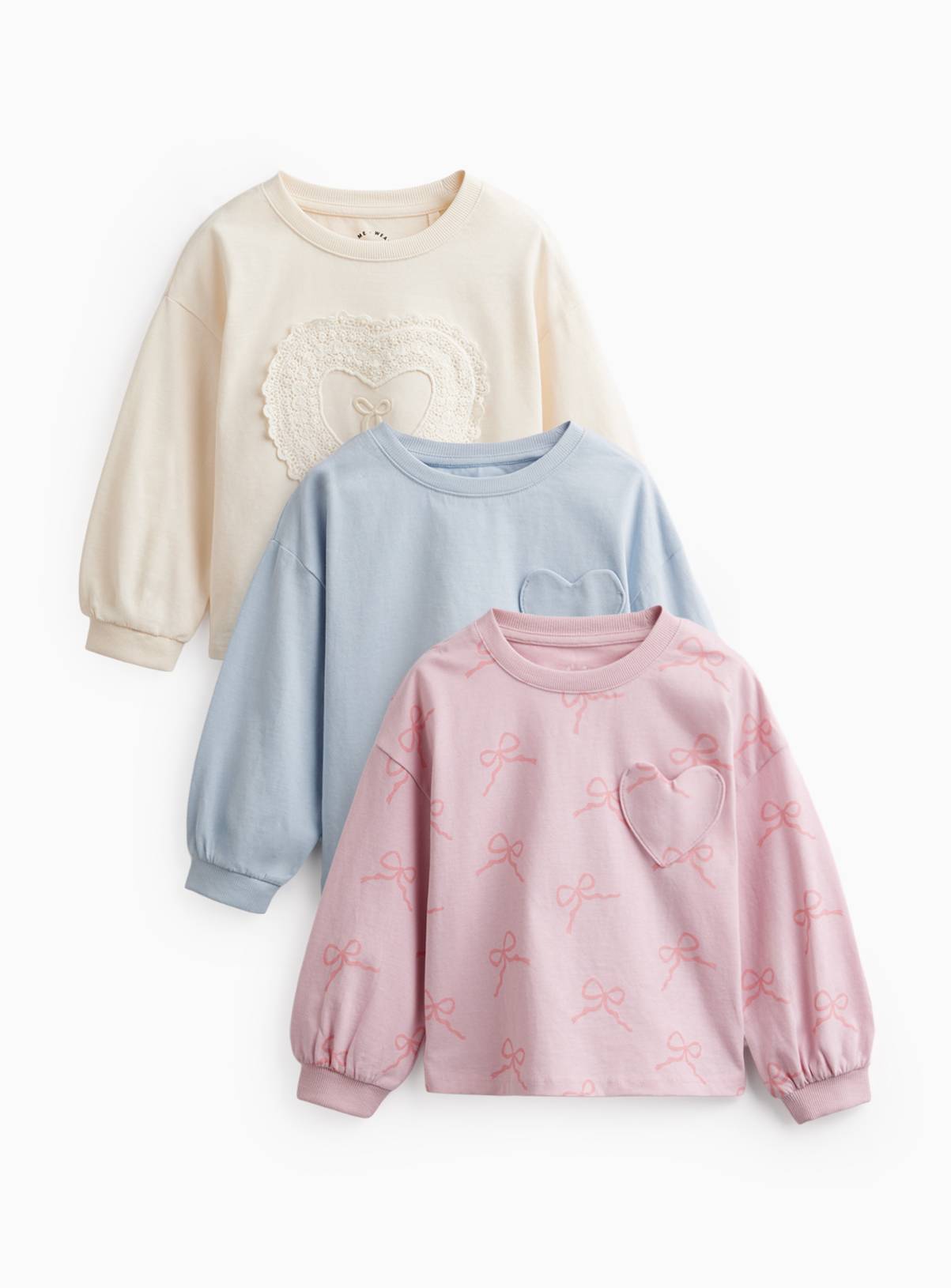 Heart Lace Long Sleeve Tops 3-Pack 1-2 years - Image 1