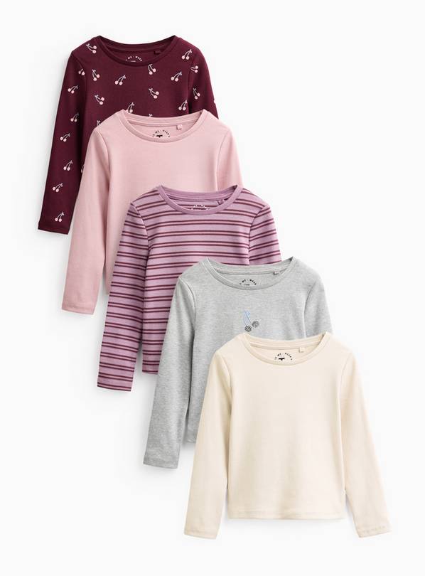 Cherry Stripe Ribbed Long Sleeve T-Shirts 5 Pack 2-3 years