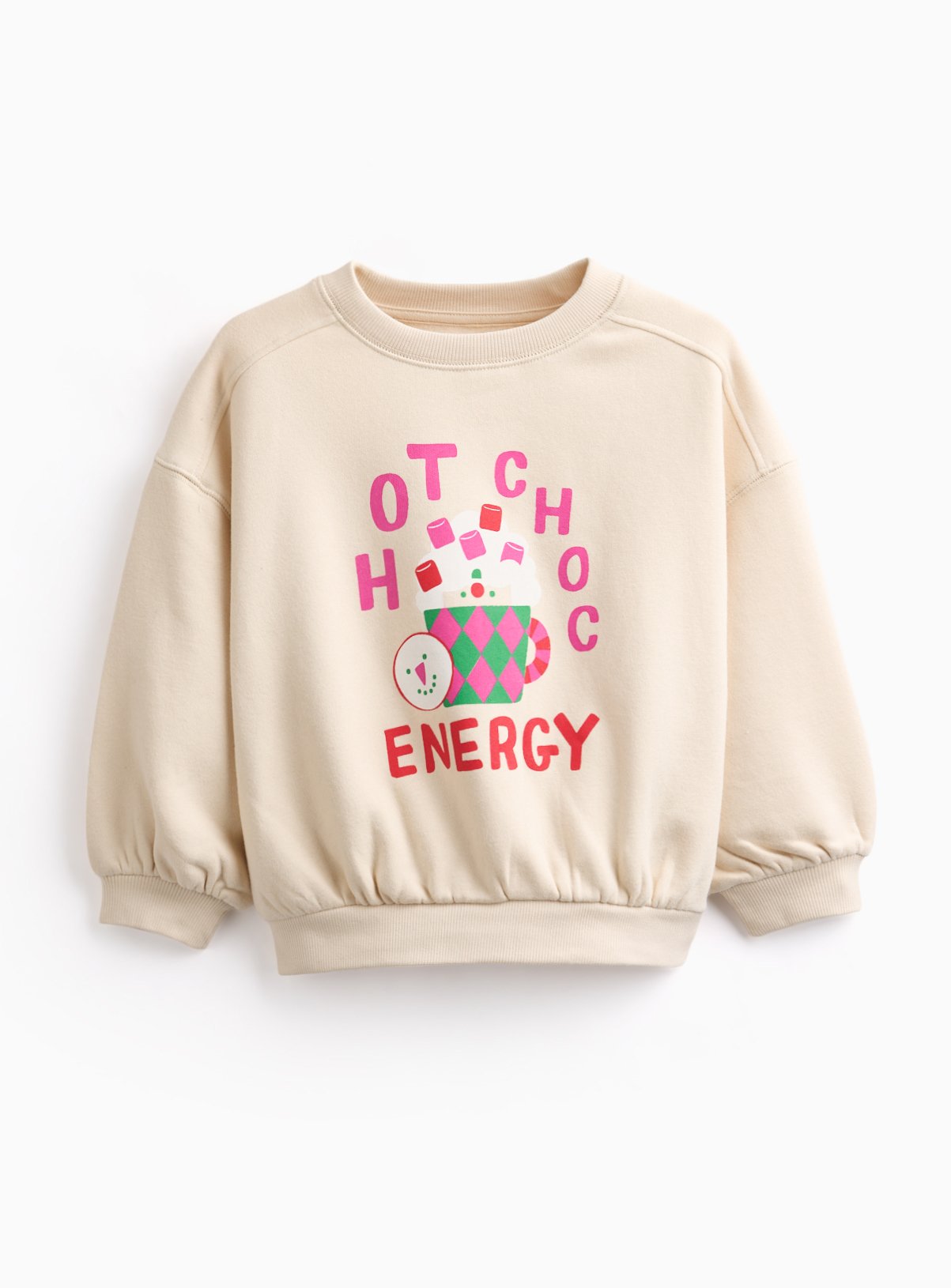 Cream Christmas Hot Choc Energy Slogan Crewneck Sweater 4-5 years - Image 1 thumbnail