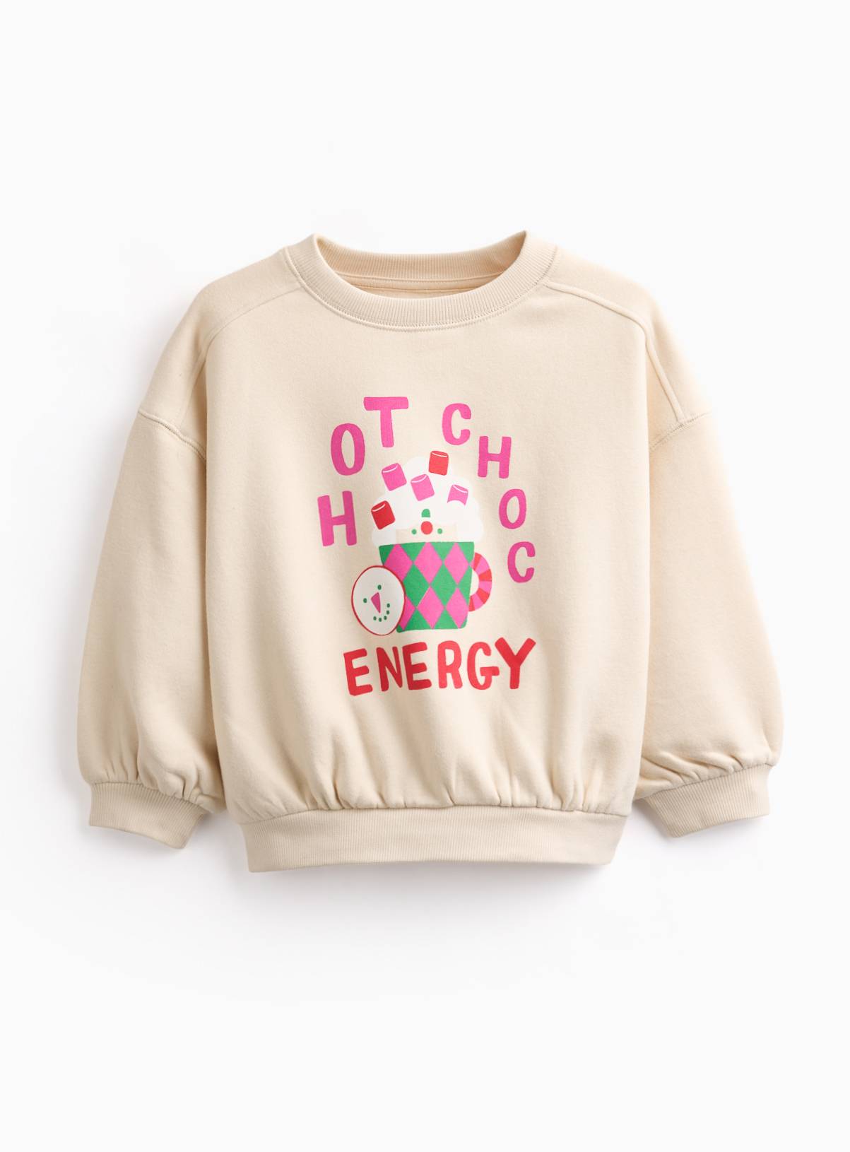 Cream Christmas Hot Choc Energy Slogan Crewneck Sweater 4-5 years - Image 1