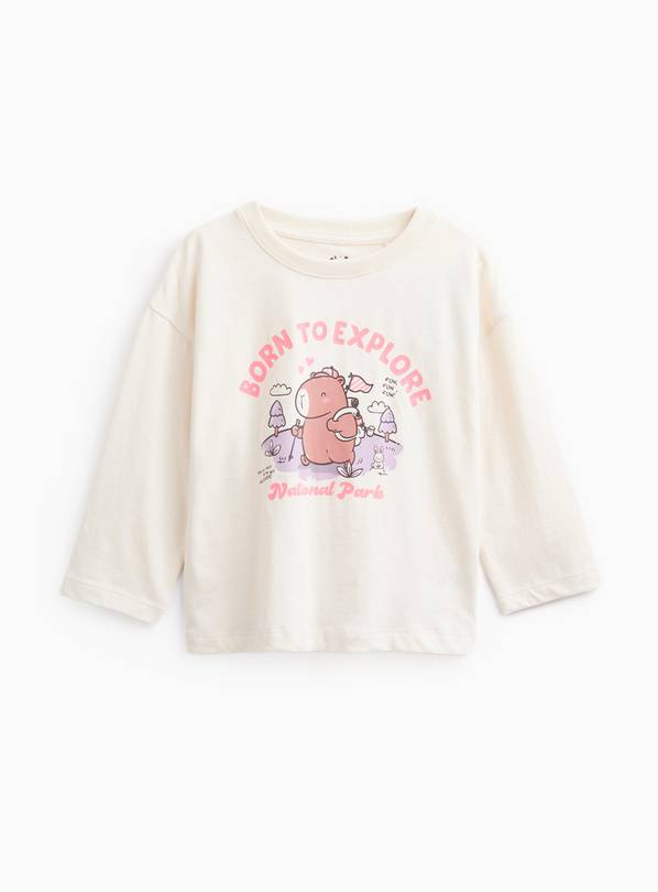Cream Capybara Born to Explore Long-Sleeve T-Shirt 7-8 years