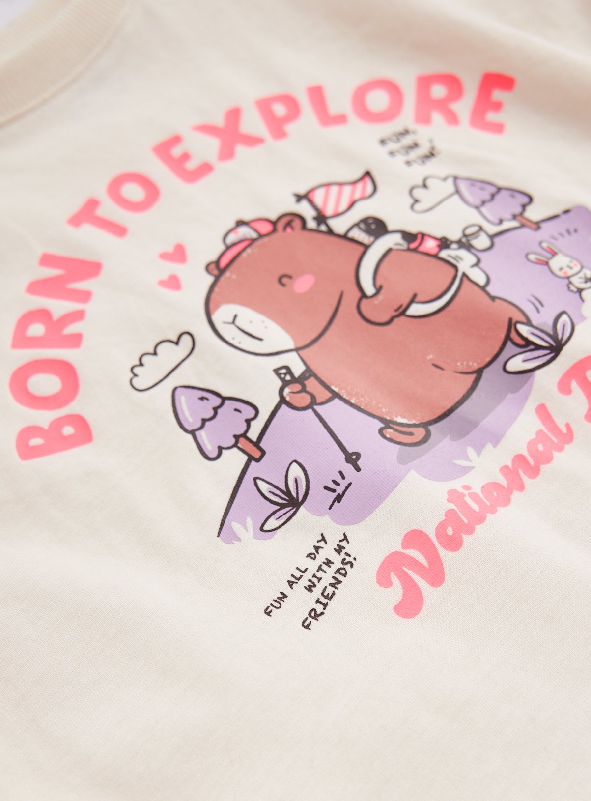 Cream Capybara Born to Explore Long-Sleeve T-Shirt 5-6 years - Image 2 thumbnail