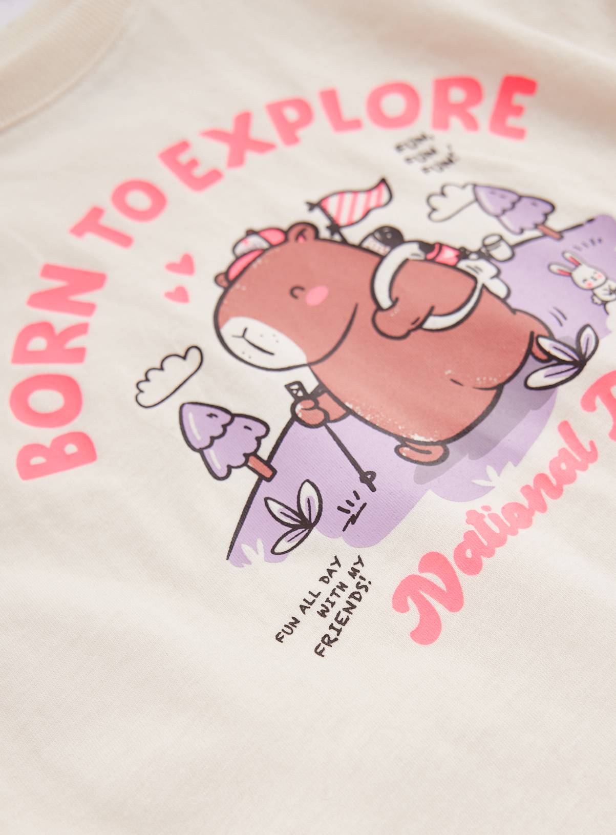 Cream Capybara Born to Explore Long-Sleeve T-Shirt 5-6 years - Image 2