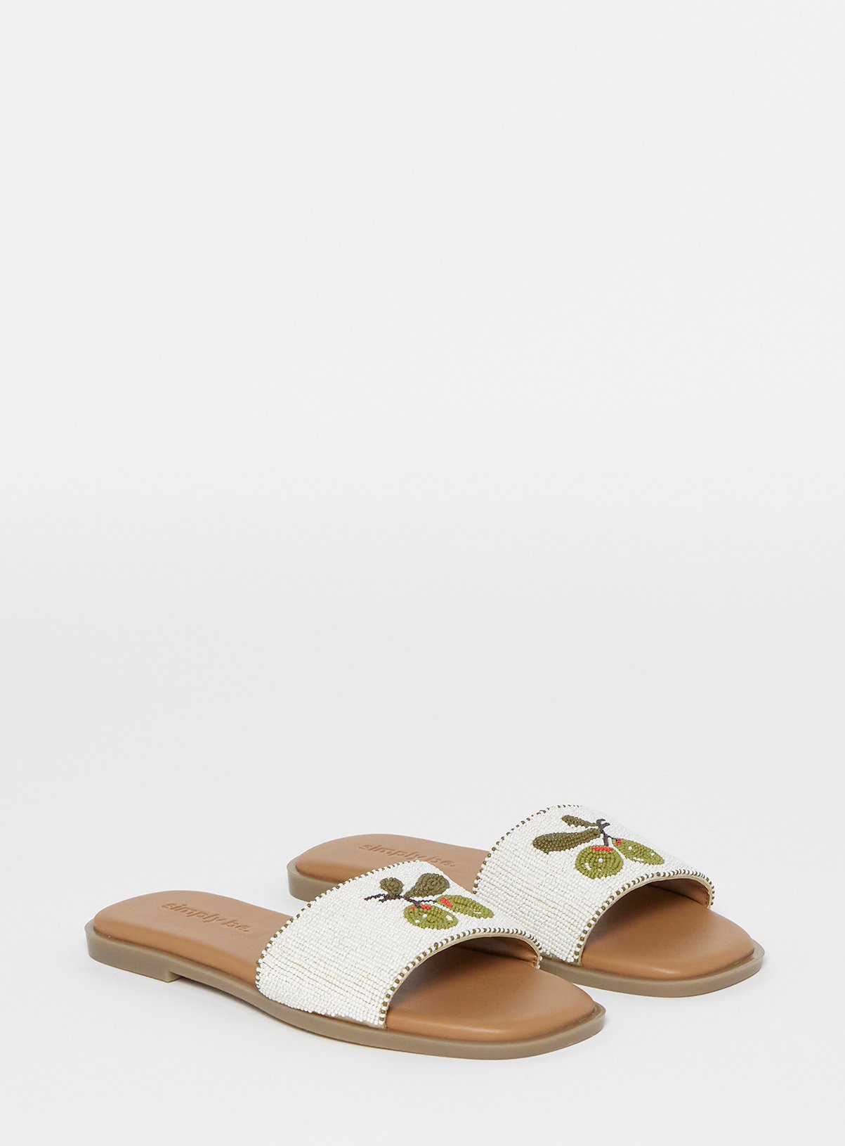 SIMPLY BE Beaded Fruit Mules Wide Fit Beige 7 - Image 2 thumbnail