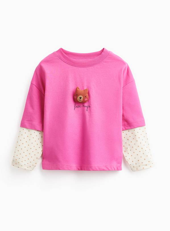 Pink Teddy Bear Mock Sleeve Top 4-5 years